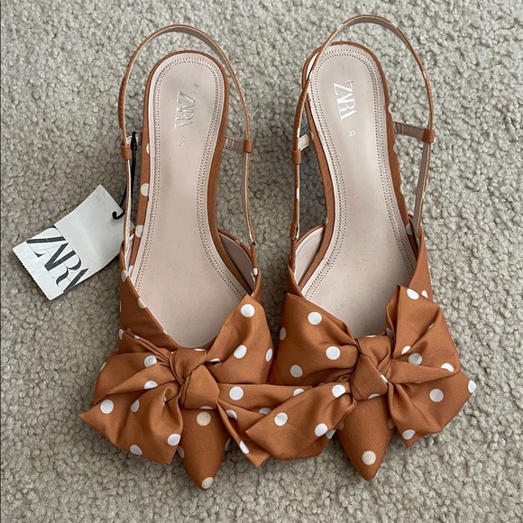 Zara Brown Slingback Heels with White Polka Dots, brand new, 37 - Picture 1 of 3